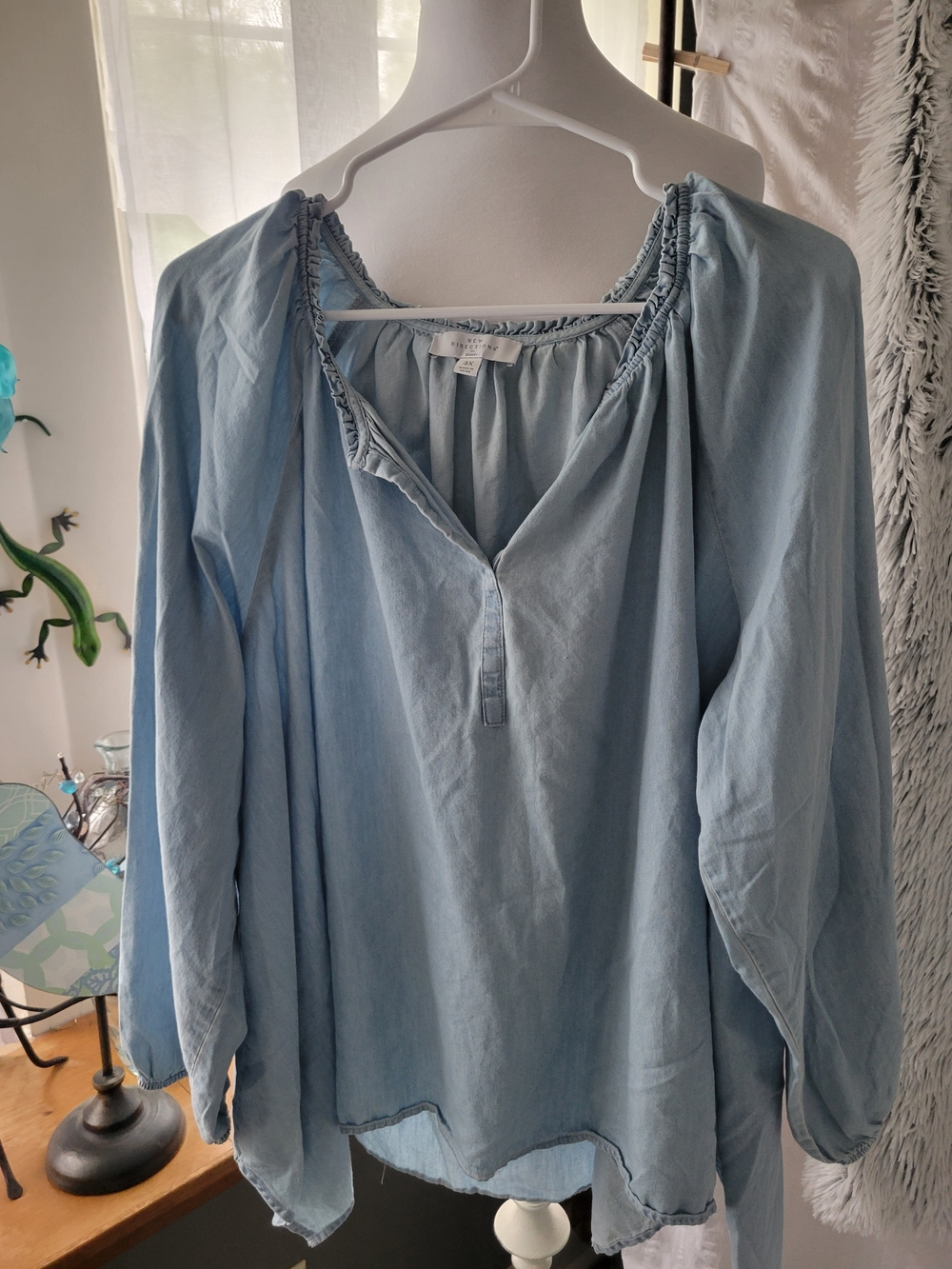 new directions Dusty Slate Blue Peasant Tunic - Women Tops